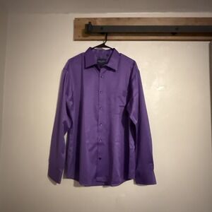 Alimens & Gentle Dress Shirt Men's Large Flex Long Sleeve Wrinkle Free Purple